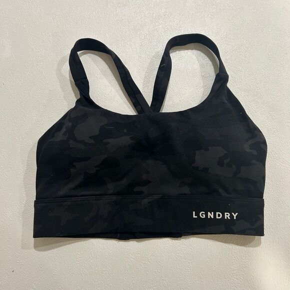 LGNDRY Black Camo Sports Bra Crossback Athletic Top Size XS - Picture 1 of 5
